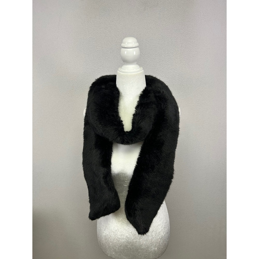 Mob Wife Glam Women OS Black Faux Fur Long Stole Scarf Wrap Plush Luxury